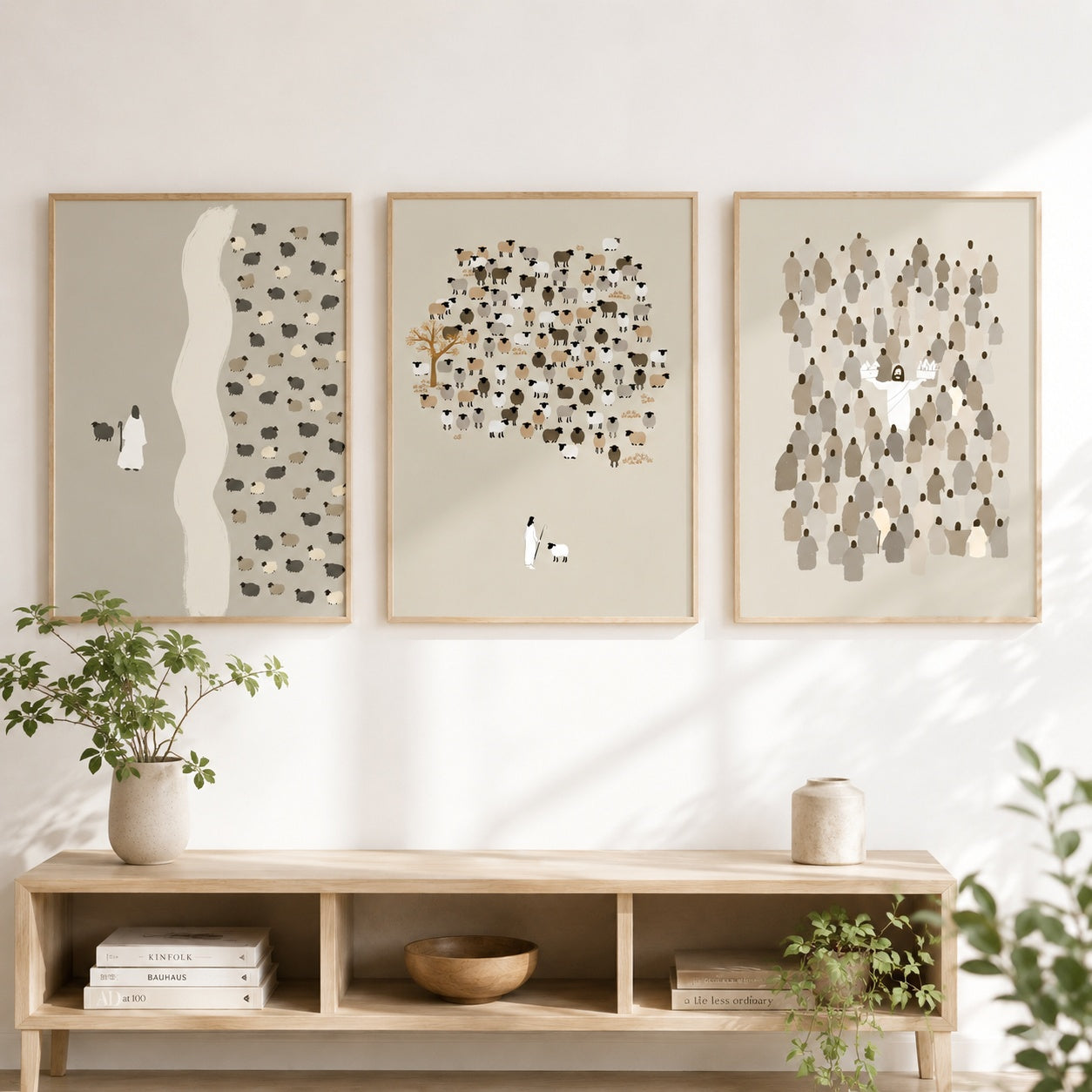 Set of 3 Minimalist Christian Poster, Christian Wall Art , The Lost Sheep and Good Shepherd Prints, Neutral Bible Story Posters, Modern Faith Home Decor PTSET07