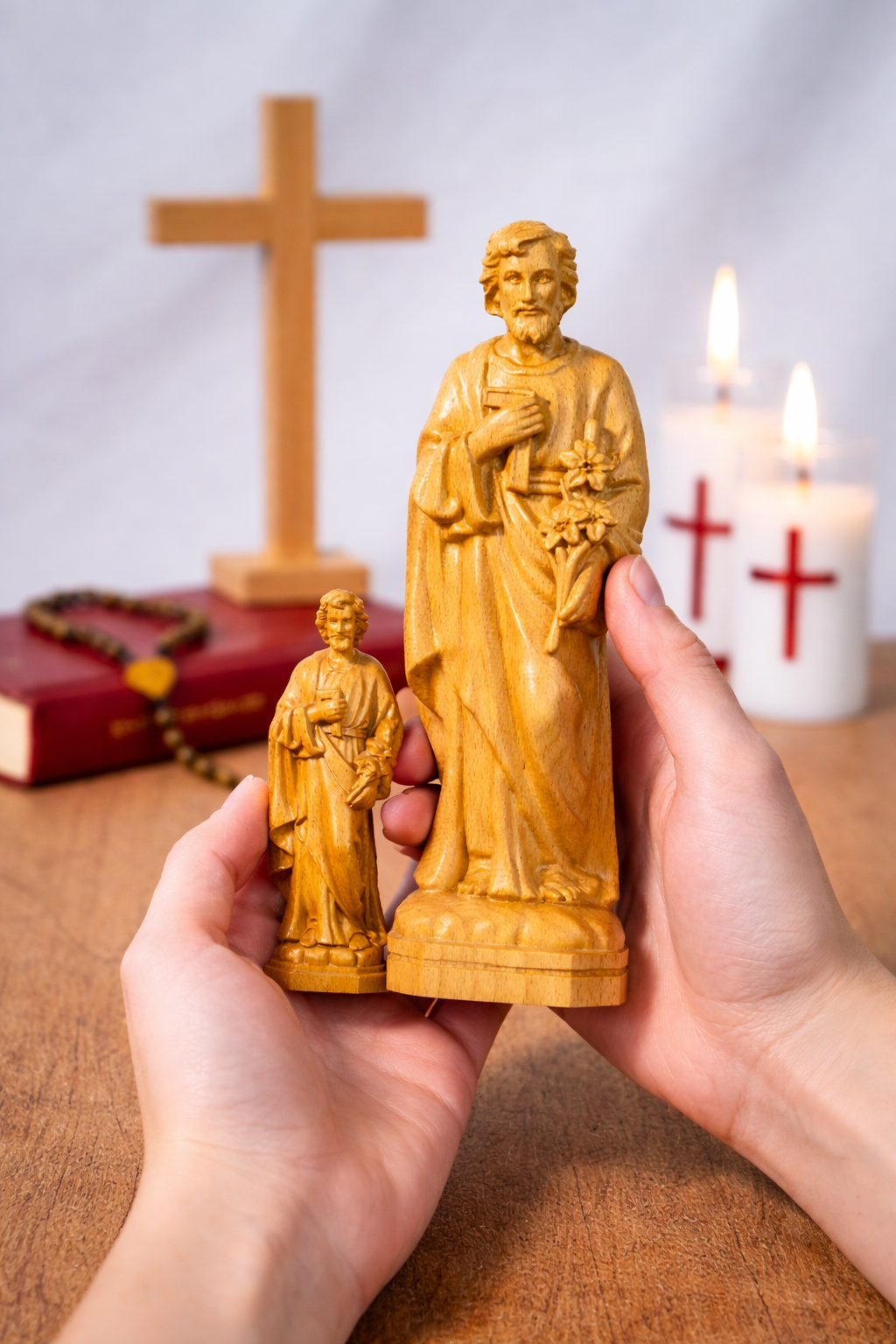 Saint Joseph the Worker Wooden Statue, Catholic Beech Wood Figurine 15cm 20cm, Religious Home Altar Decor, Christian Devotional Statue, Catholic Gift