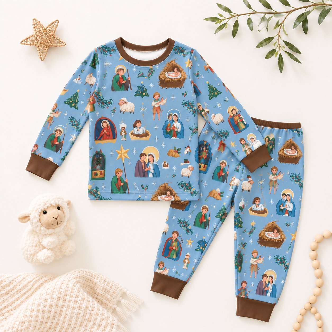 Jesus and Angel Bamboo Baby Kids Pajamas Set, Christian Star Toddler PJs, Religious Sleepwear, Faith Gift for Children BBPJSS06