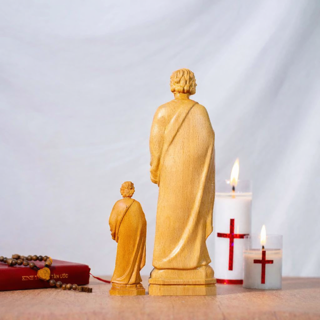 Saint Joseph the Worker Wooden Statue, Catholic Beech Wood Figurine 15cm 20cm, Religious Home Altar Decor, Christian Devotional Statue, Catholic Gift