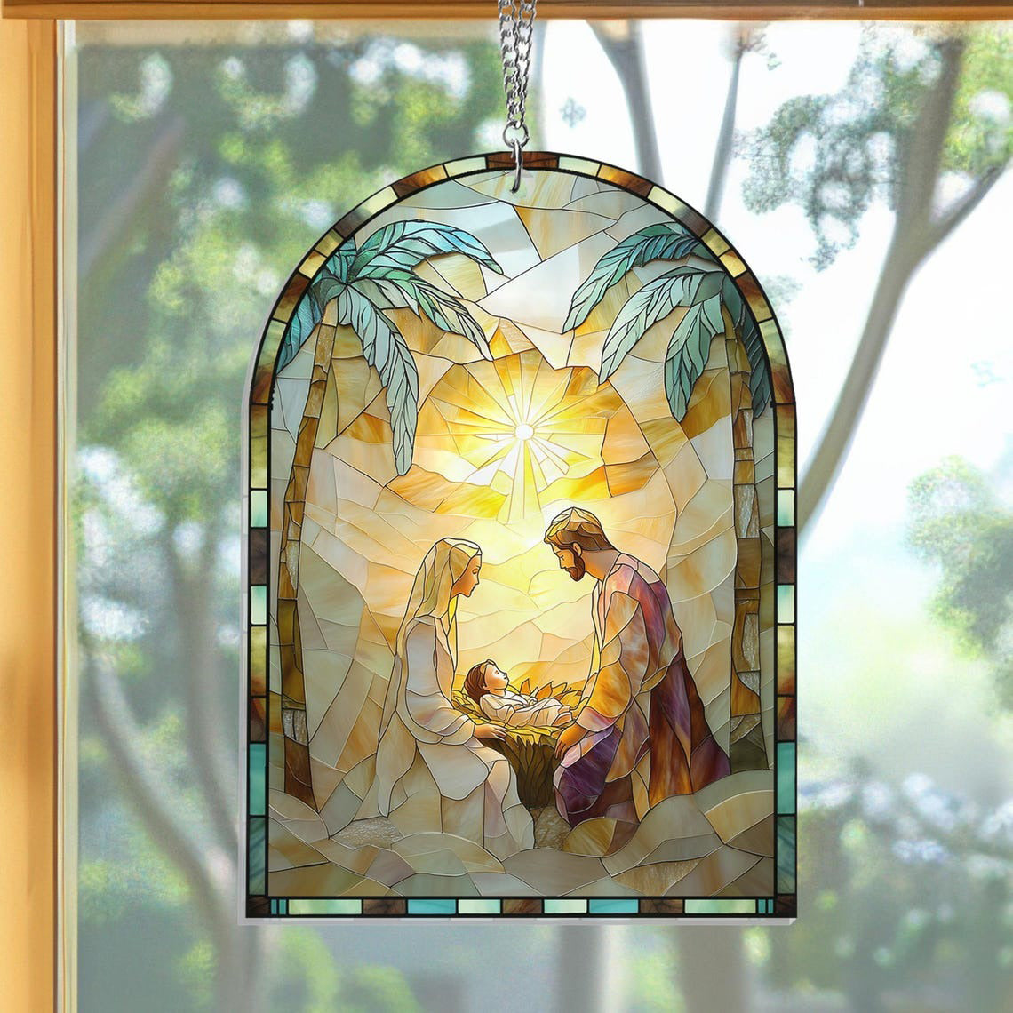 Nativity Suncatcher Hanging Sign, Nativity Jesus Christ Ornament, Religious Christmas Decorations