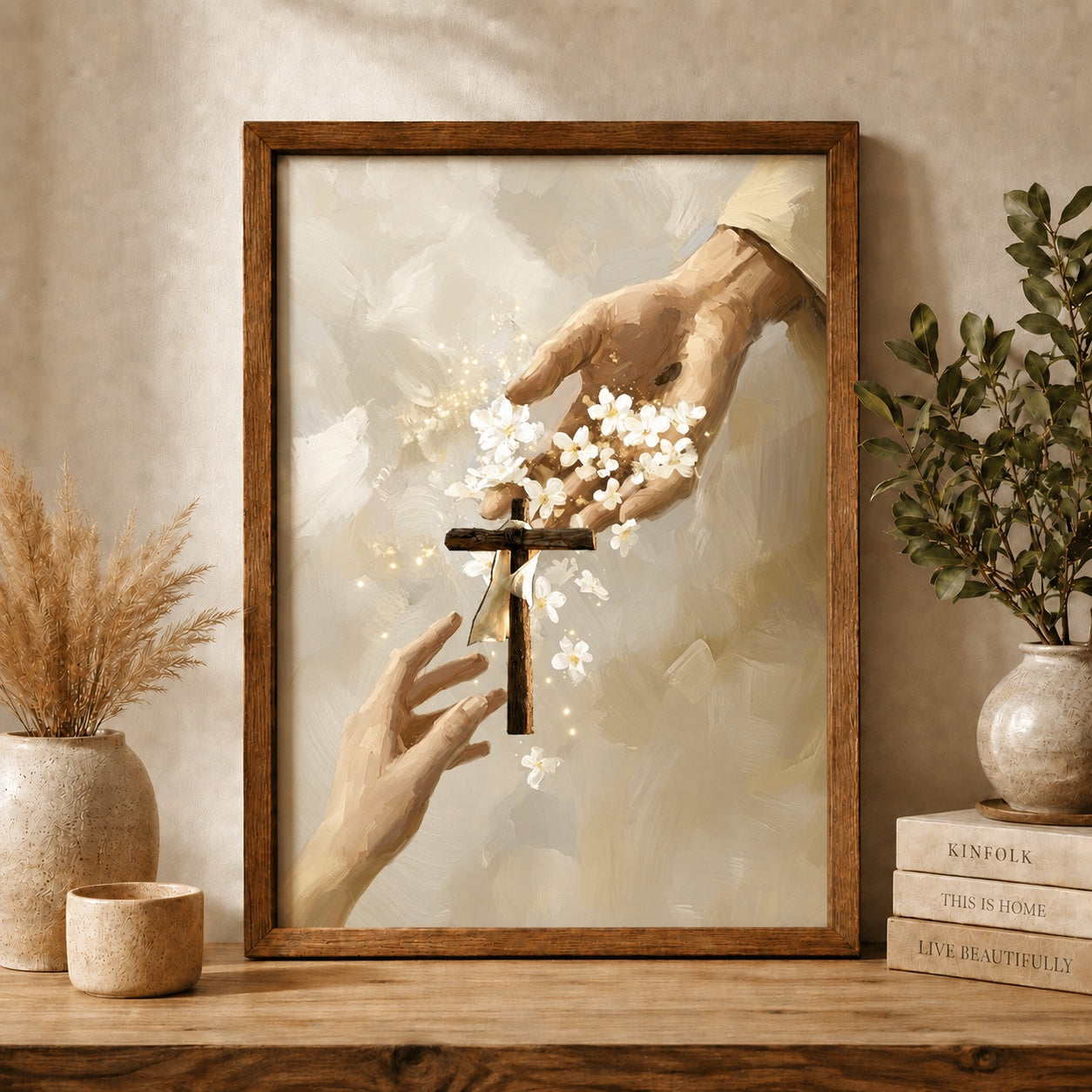 Jesus Hand Holding Cross Poster, Christian Wall Art Print, Religious Faith Decor, Bible Inspired Gift, Minimalist Catholic Poster PTS07
