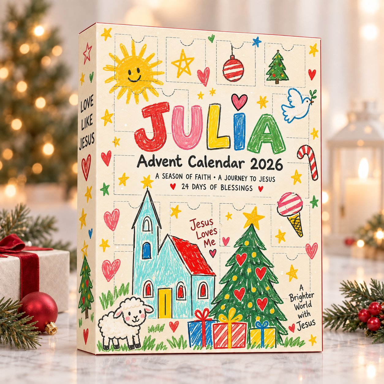 Personalized Christian Advent Calendar 2026, Kids Jesus Christmas Advent Calendar, 24 Days Faith Countdown, Religious Christmas Gift, Bible Inspired Holiday Decor, Family Christmas Tradition ACG08