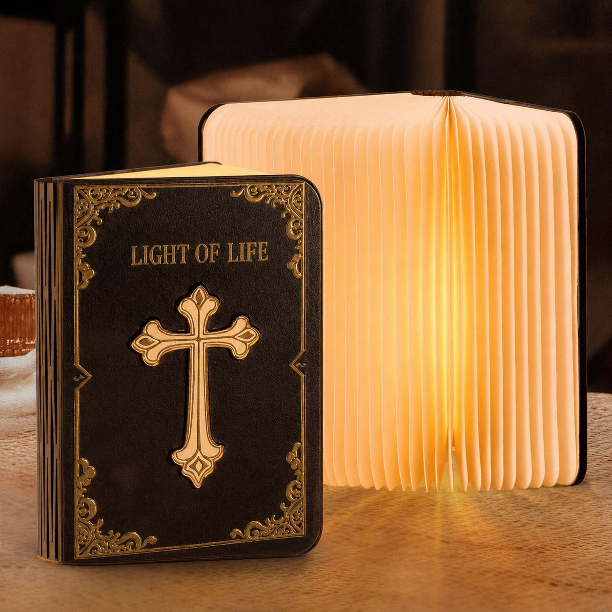 Personalized Light of Life Bible Book Lamp, Christian LED Folding Book Light, Custom Christian Gift, The Bible LED Book Light, Baptism Gift BLLAF10