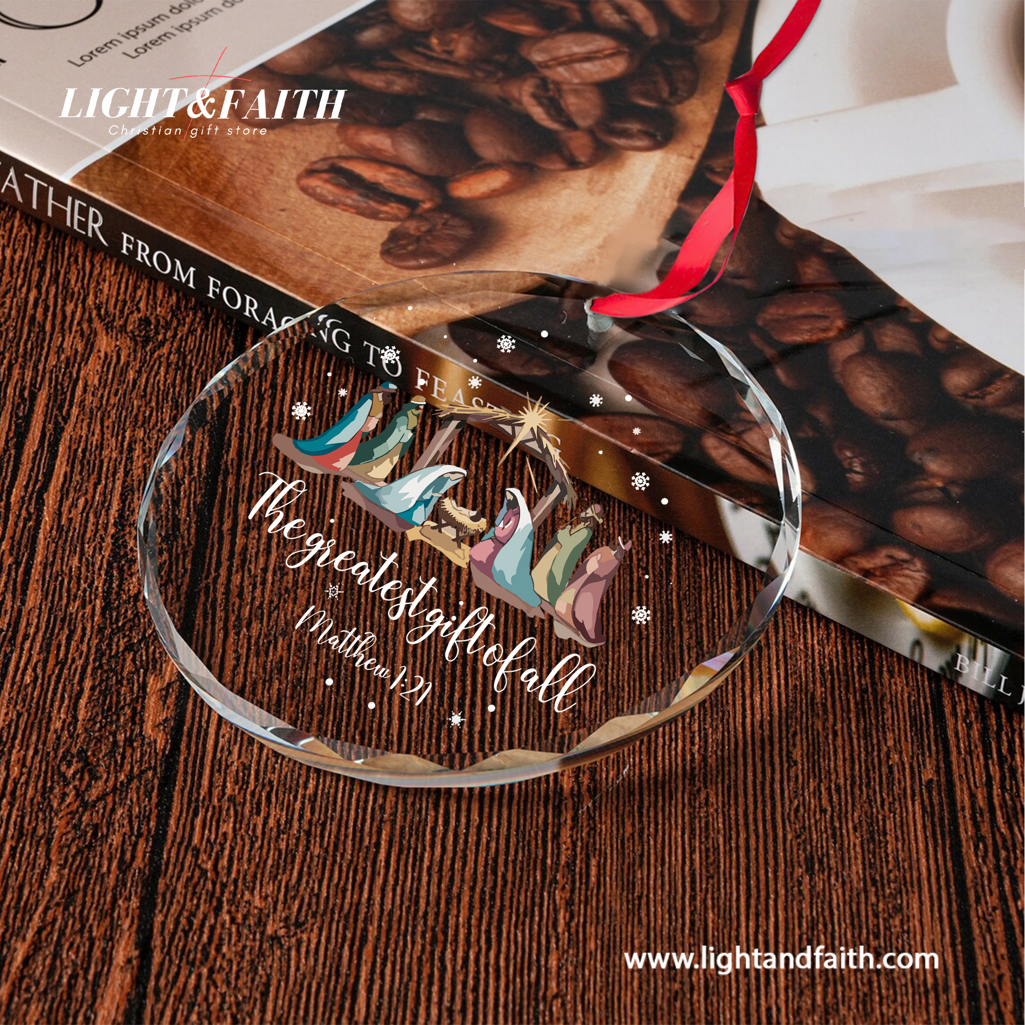 The Greatest Gift of All Glass Ornament, Matthew 1:21 Nativity Scene Ornament, Holy Family Christmas Decor, Christian Faith Gift, Religious Tree Decoration DCLAF56
