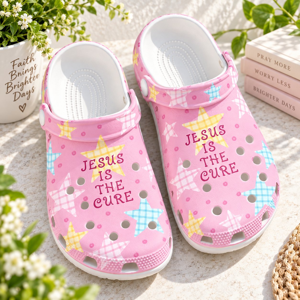 Jesus Is The Cure Clog Shoes, Pink Christian Slip On Clogs, Christian Gift, Kid Adult Comfort Shoes CLOGS31