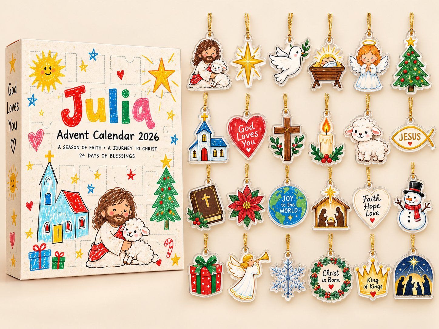 Personalized Christian Advent Calendar 2026, Kids Jesus Christmas Advent Calendar, 24 Days Faith Countdown, Religious Christmas Gift, Bible Inspired Holiday Decor, Family Christmas Tradition ACG08