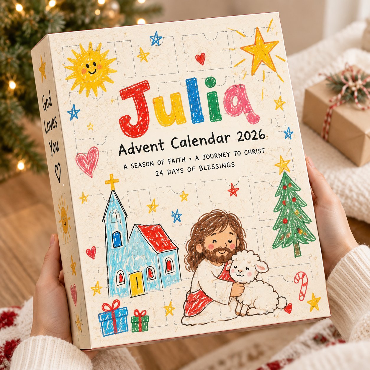Personalized Christian Advent Calendar 2026, Kids Jesus Christmas Advent Calendar, 24 Days Faith Countdown, Religious Christmas Gift, Bible Inspired Holiday Decor, Family Christmas Tradition ACG08