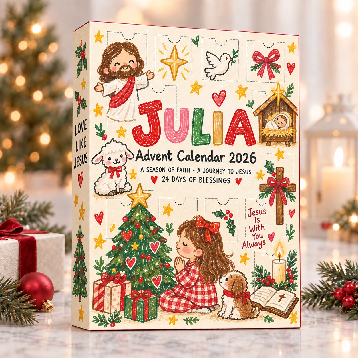Personalized Christian Advent Calendar 2026, Kids Jesus Christmas Advent Calendar, 24 Days Faith Countdown, Religious Christmas Gift, Bible Inspired Holiday Decor, Family Christmas Tradition ACG08