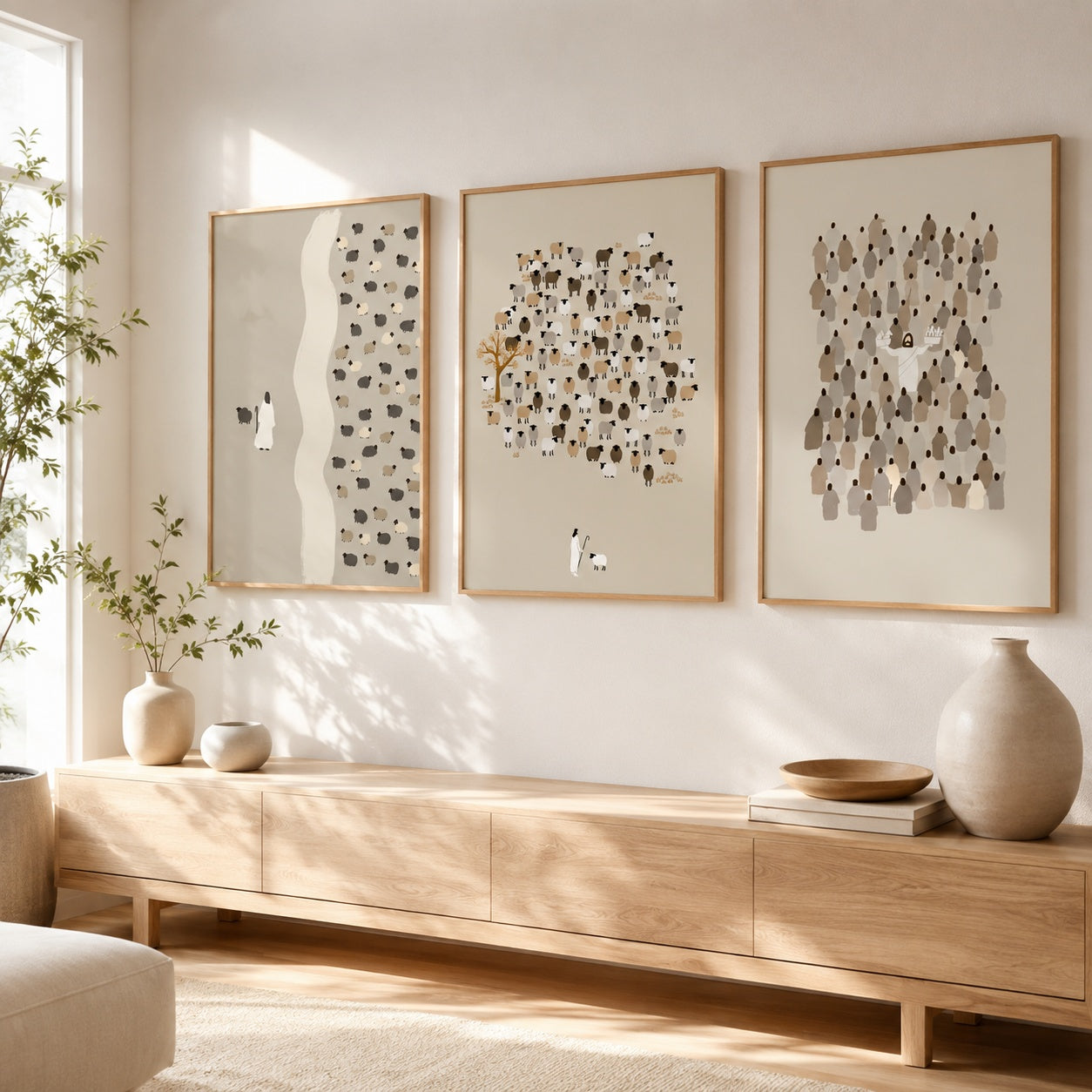Set of 3 Minimalist Christian Poster, Christian Wall Art , The Lost Sheep and Good Shepherd Prints, Neutral Bible Story Posters, Modern Faith Home Decor PTSET07