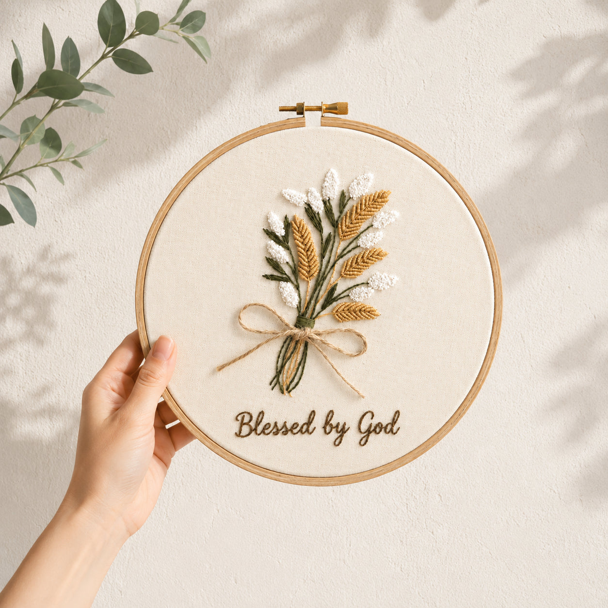 Blessed by God Floral Hand-Embroidered Keepsake Hoop Art, Embroidered Hoop, Personalized Name Sign, Floral Hoop, Faith Hanging Decor Gift EHA25