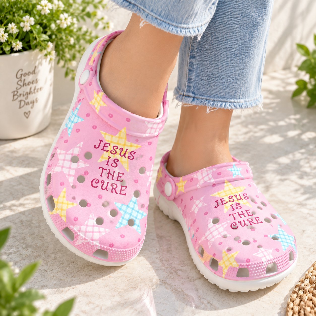 Jesus Is The Cure Clog Shoes, Pink Christian Slip On Clogs, Christian Gift, Kid Adult Comfort Shoes CLOGS31