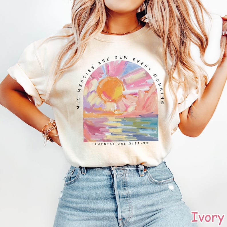 Comfort Colors Christian Shirt His Mercies Are New Every Morning Bible Verse Shirt Religious Women Gift Faith Tee Christian Gifts Jesus TeeCFS08