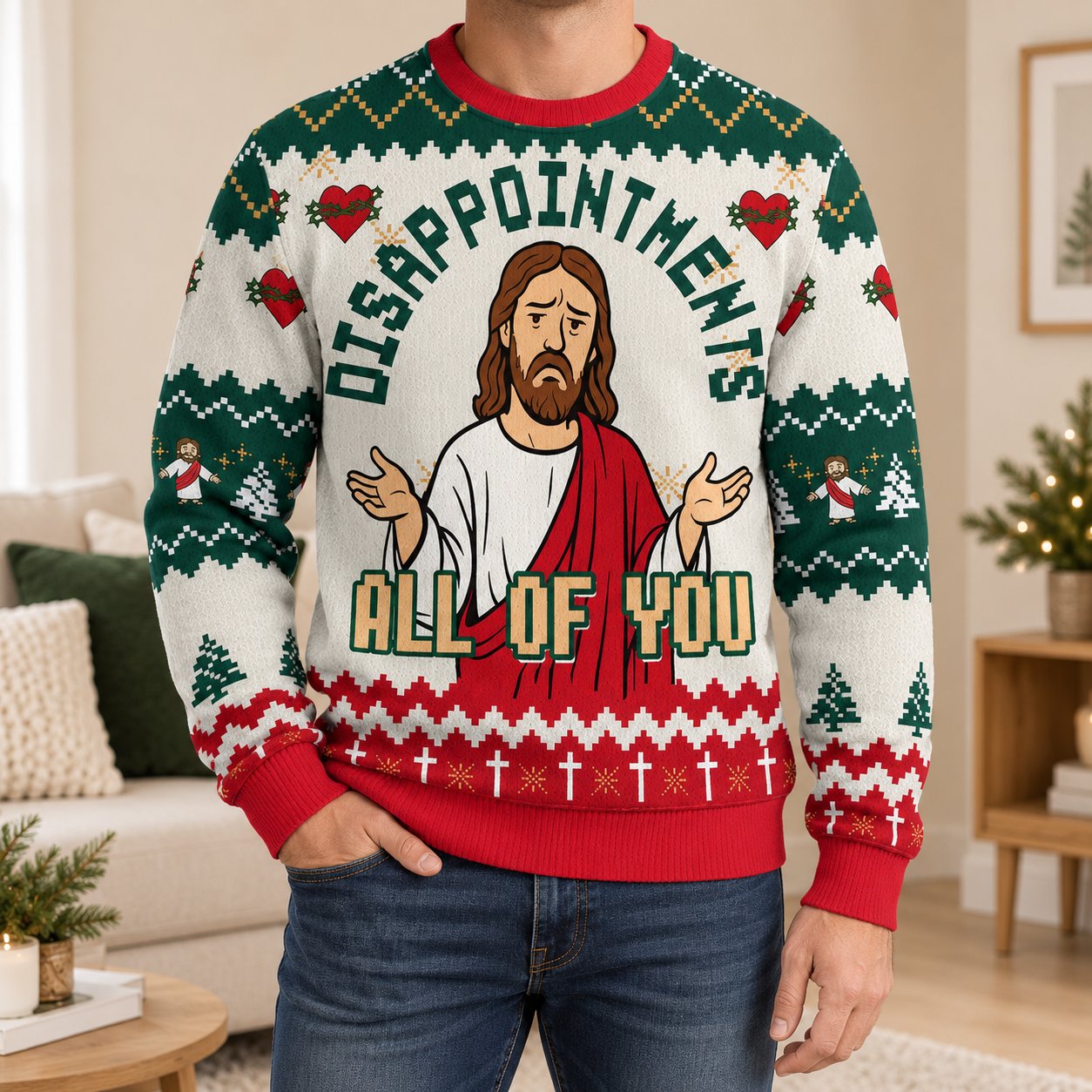 Funny Jesus Ugly Christmas Sweater, Disappointments All of You Christian Holiday Sweatshirt, Religious Xmas Gift, Holiday Family Shirt XMASUS08