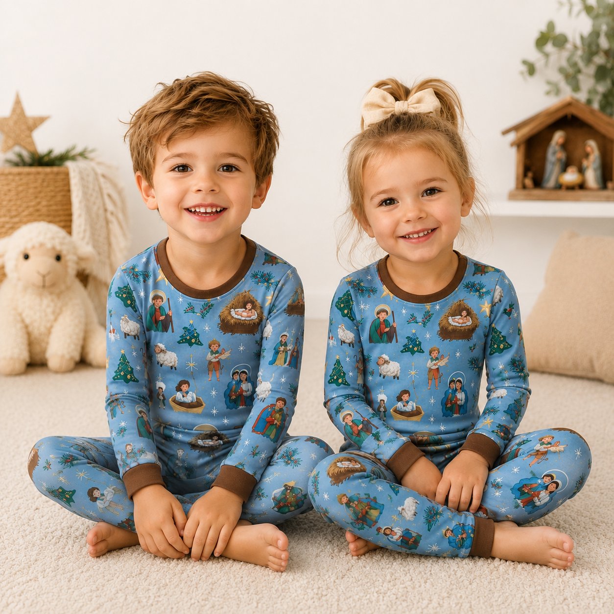 Jesus and Angel Bamboo Baby Kids Pajamas Set, Christian Star Toddler PJs, Religious Sleepwear, Faith Gift for Children BBPJSS06