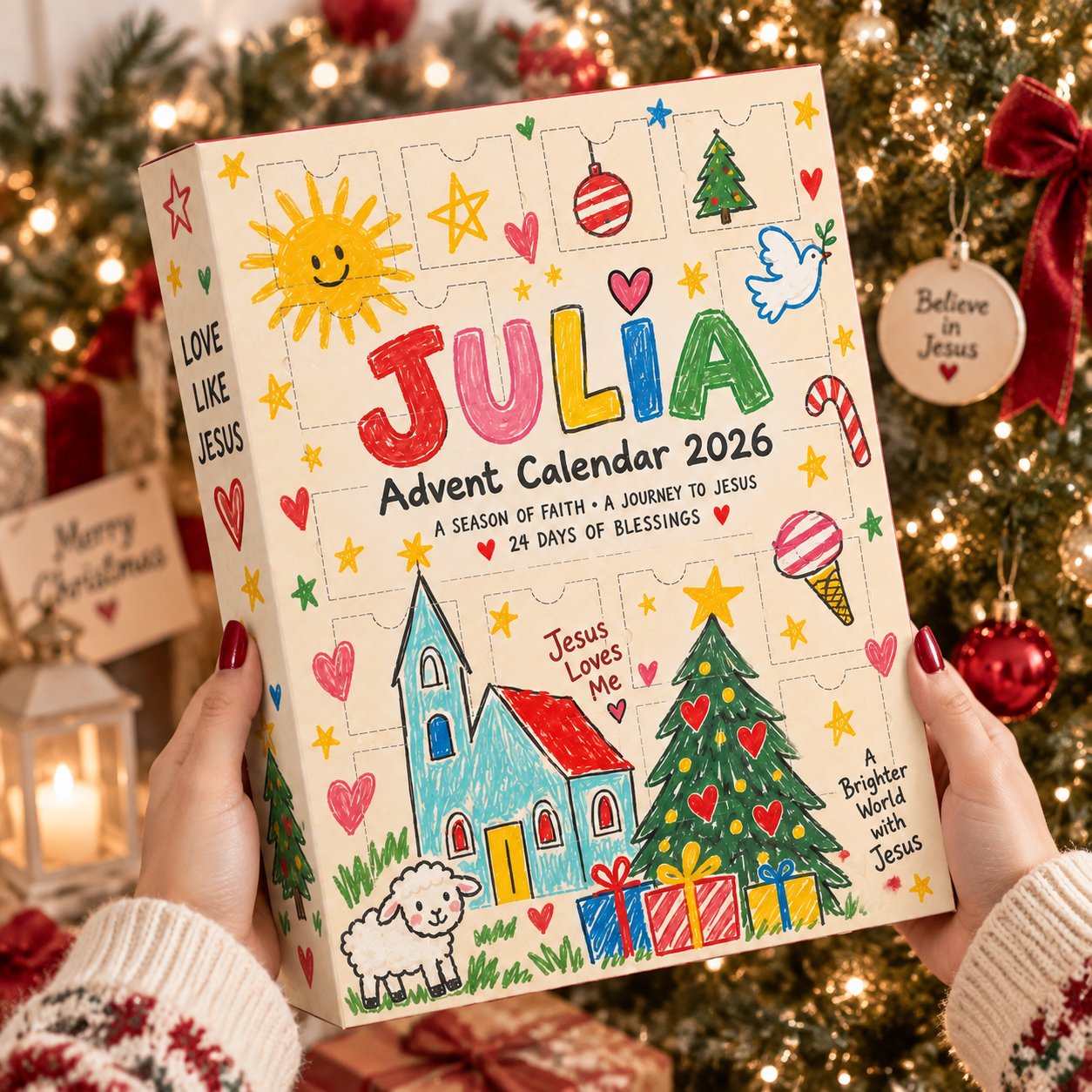 Personalized Christian Advent Calendar 2026, Kids Jesus Christmas Advent Calendar, 24 Days Faith Countdown, Religious Christmas Gift, Bible Inspired Holiday Decor, Family Christmas Tradition ACG08