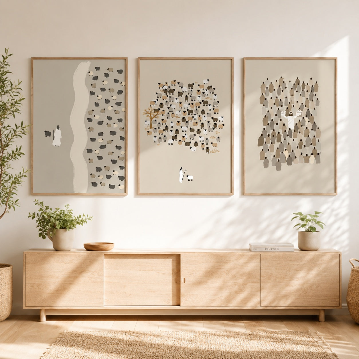 Set of 3 Minimalist Christian Poster, Christian Wall Art , The Lost Sheep and Good Shepherd Prints, Neutral Bible Story Posters, Modern Faith Home Decor PTSET07