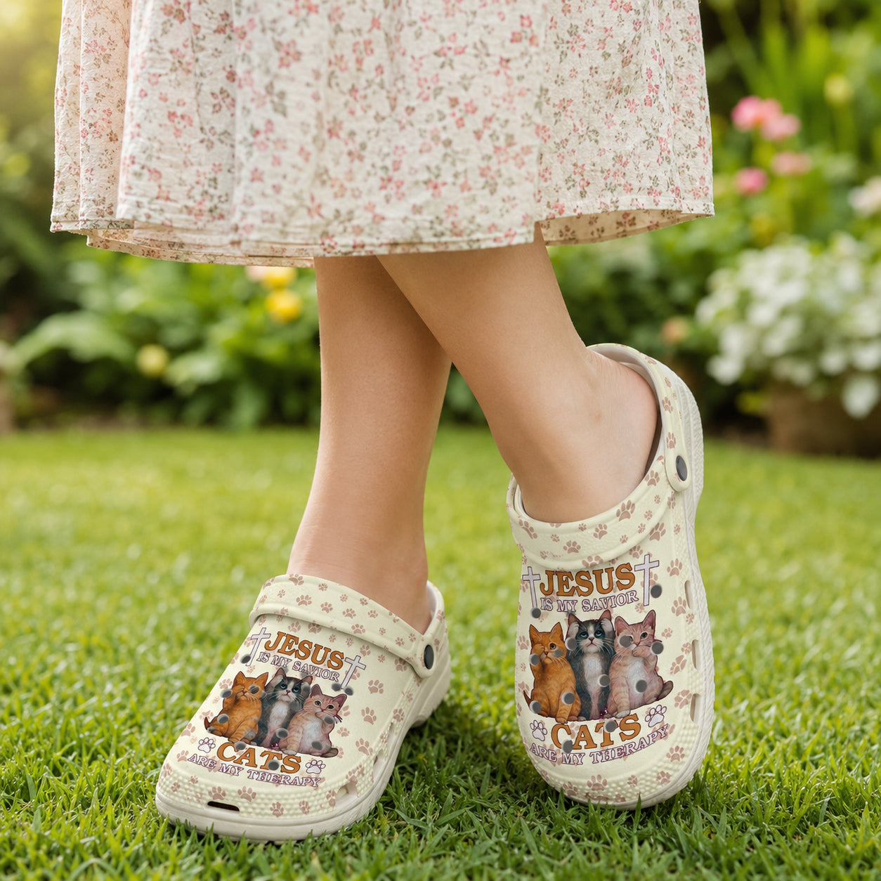 Christian Cat Clogs, Jesus Is My Savior Cats - Inspirational Clogs, Inspirational Christian Clogs, Slip-on Shoes, Kid Adult Comfort Shoes CLOGS07