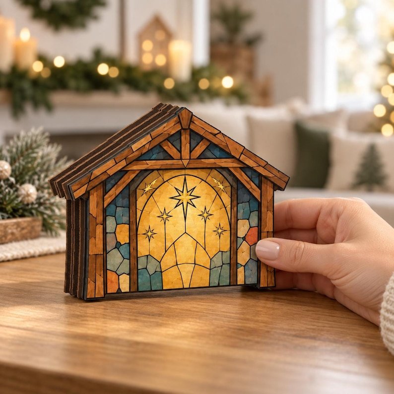 Nativity Christmas Wooden Block, Wooden Jesus Birth Scene Sign, Christian Holiday Home Decoration, Christmas Shelf Sitter Gift WSXM08