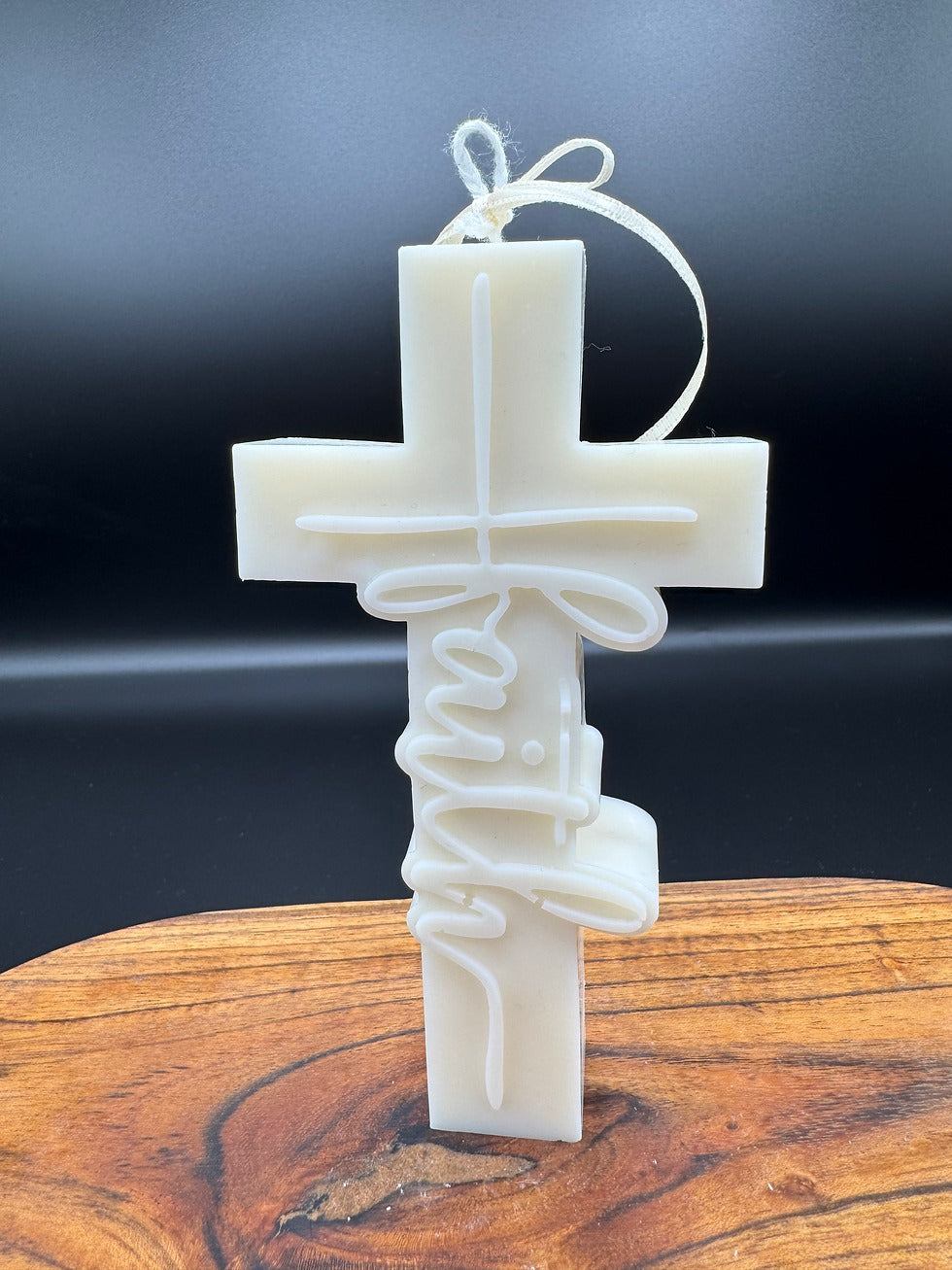 Faith Cross Candle, Christian Wax Candle with Raised Lettering, Religious Gift, Prayer Room or Altar Decor CDLAF07
