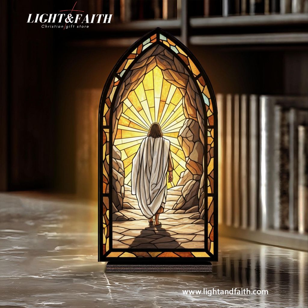 He Is Risen Book Nook, Stained Glass Style Acrylic Decor, Christian Gift, Religious Home Decoration, Easter Faith Art BNLAF09