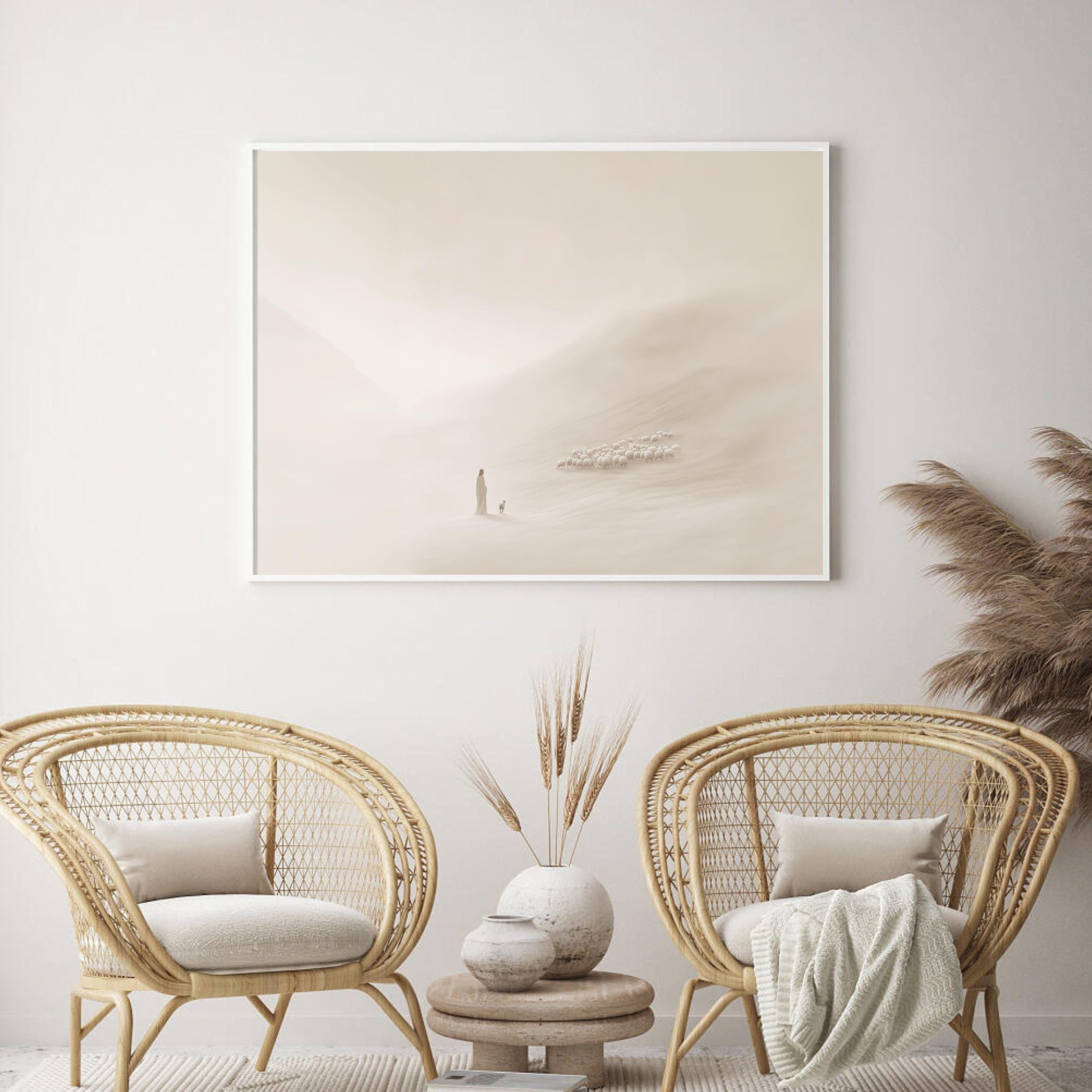 Faithful Shepherd Poster, Jesus Leaves The 99 Poster, Minimalist Neutral Poster, Christian Faith Gift, Bible Art Posterhristian Wall Poster
