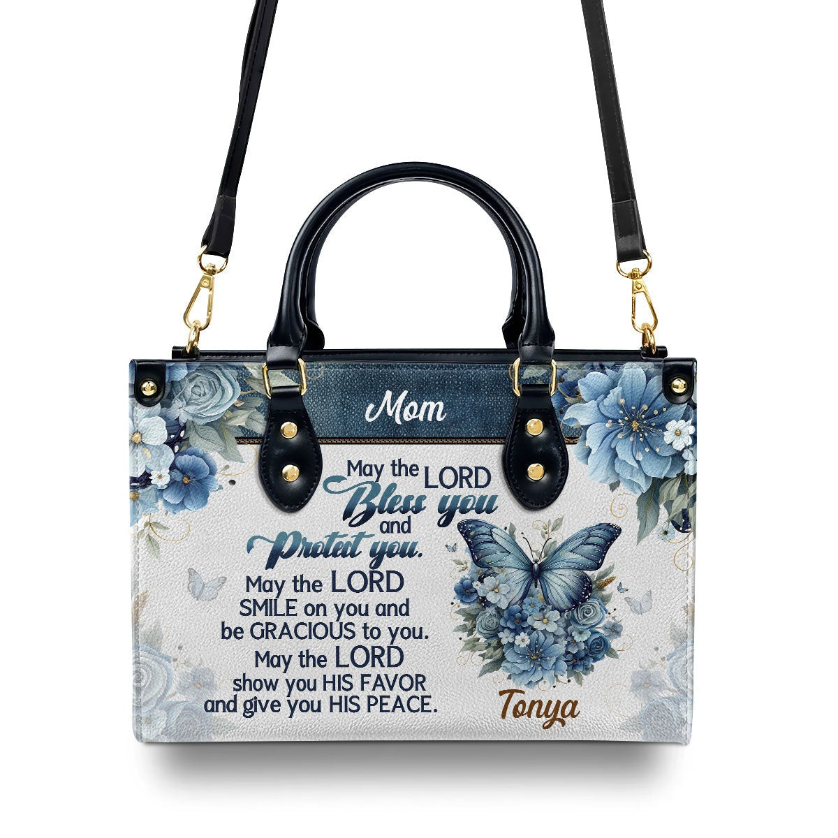 Personalized Christian Leather Handbag, May The Lord Bless You and Protect You Leather Handbag – Custom Name Religious Gift for Mom BLAF21