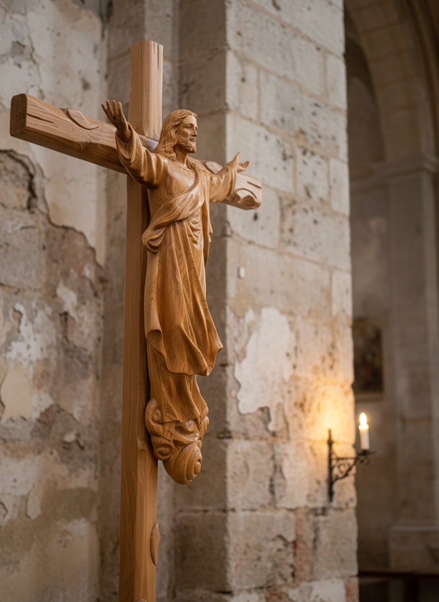 Risen Christ Wooden Crucifix Statue, Jesus Resurrection Cross Wood Carving, Handmade Catholic Religious Sculpture, Christian Home Decor
