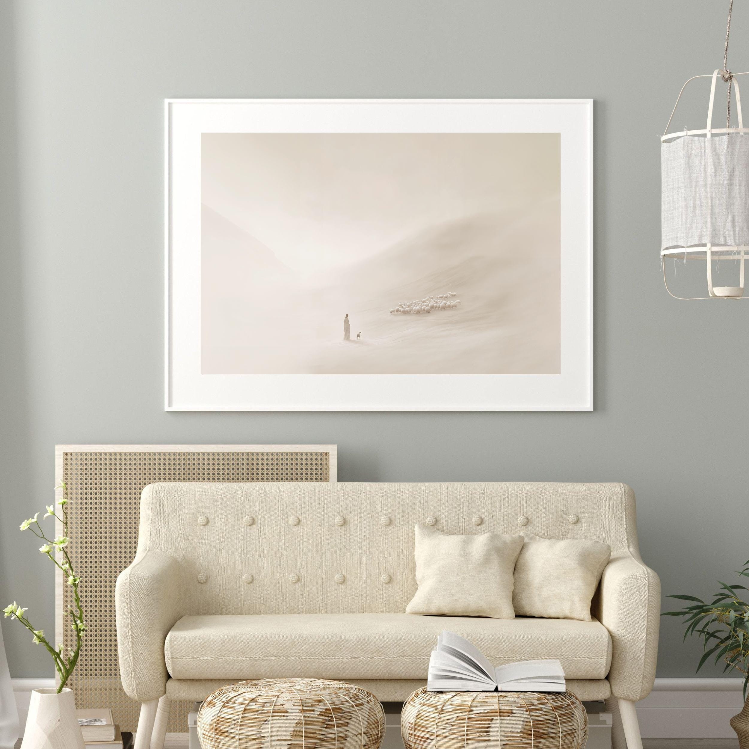Faithful Shepherd Poster, Jesus Leaves The 99 Poster, Minimalist Neutral Poster, Christian Faith Gift, Bible Art Posterhristian Wall Poster