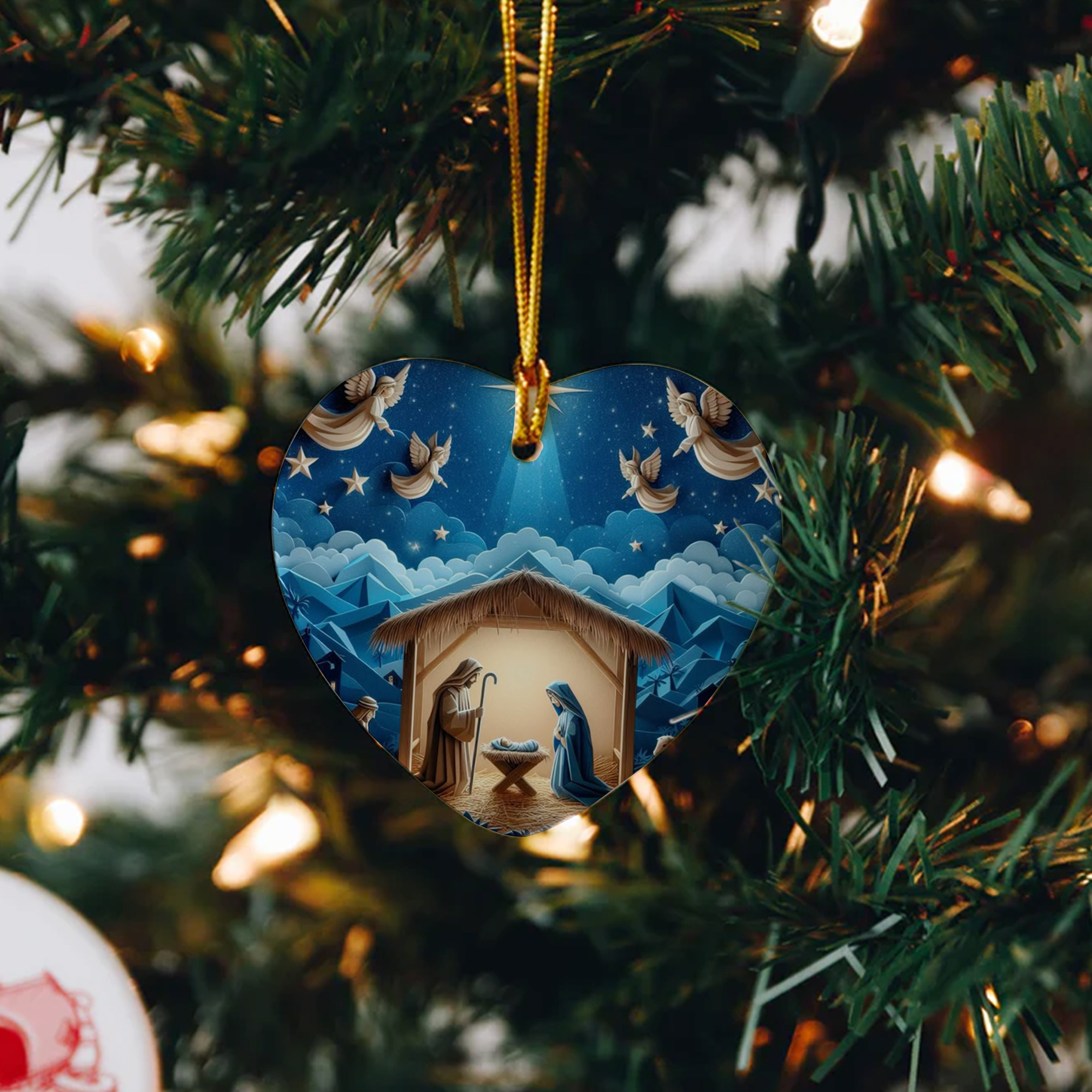 Nativity Scene Christmas Ornament, Holy Family Under Star of Bethlehem, Christian Holiday Decoration, Religious Xmas Tree Decor DCLAF33