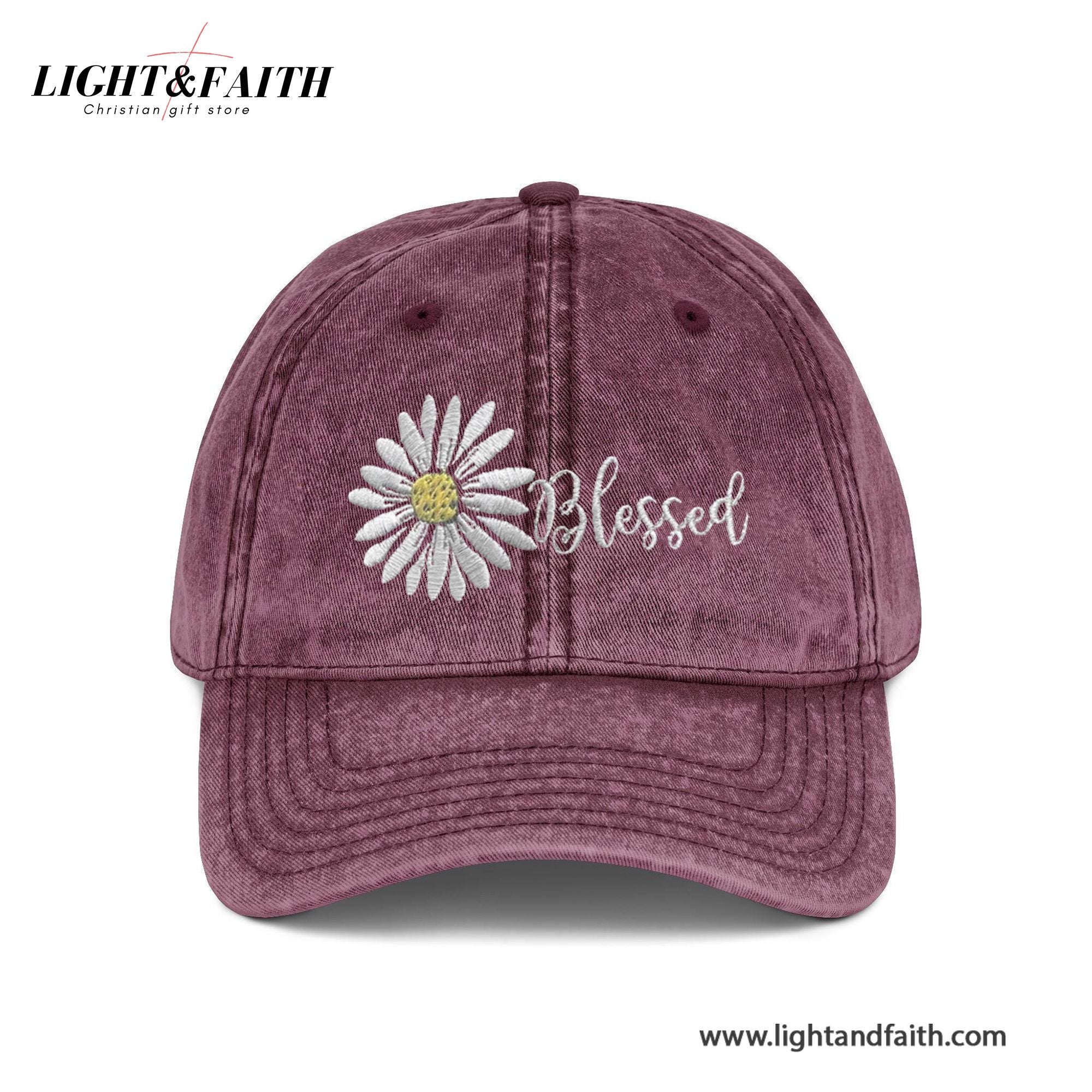 Blessed Daisy Embroidered Cap, Christian Faith Washed Black Cap For Women, For Men, Inspirational Floral Baseball Hat Gift For Believers LAFH09