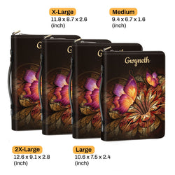 Psalm 34:1 - Flower & Butterfly , I Will Bless The Lord At All Times Leather Book Cover, Personalized Zippered Bible Cover With Handle, Christian Gift, Bible Covers Jesus Gifts