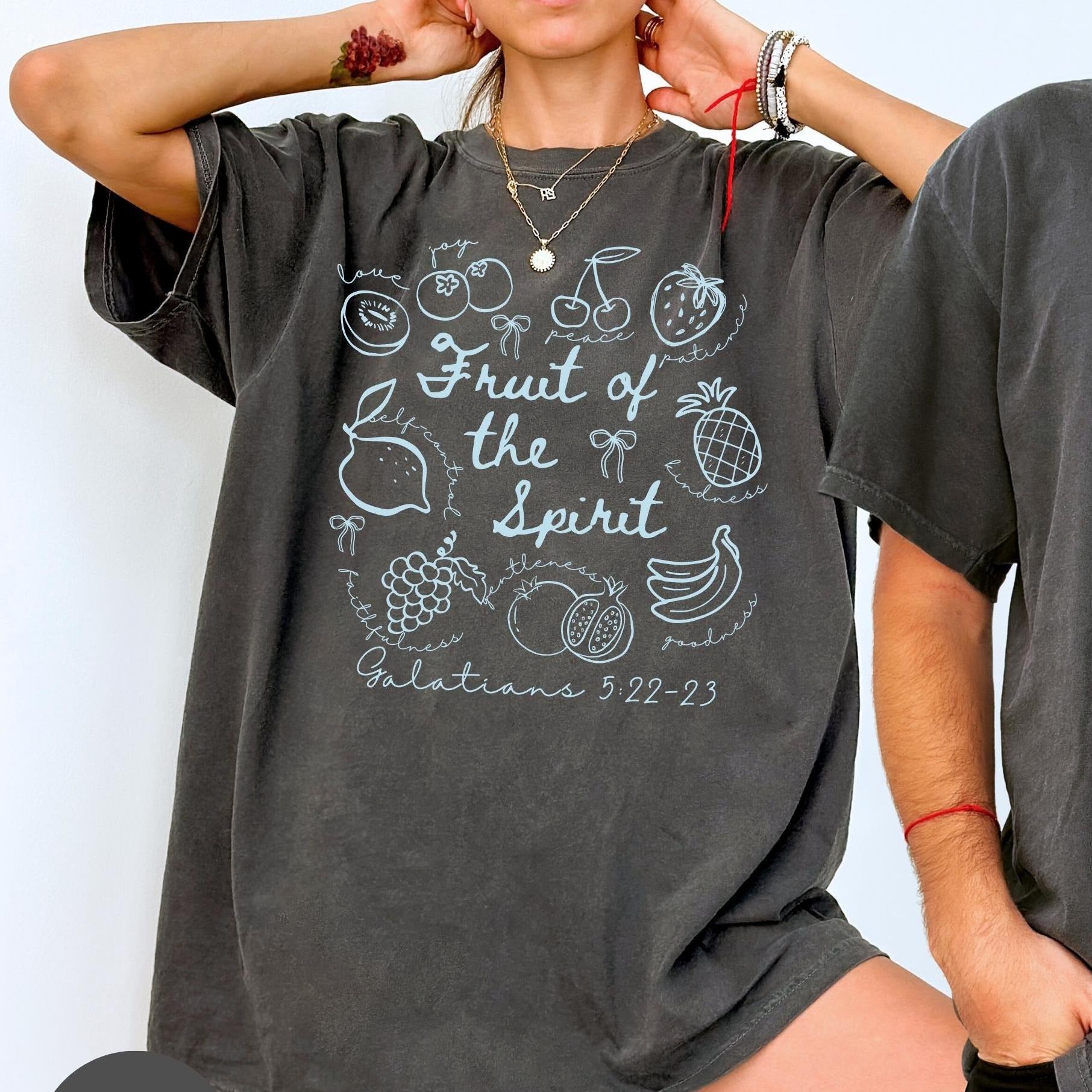 Fruit of the Spirit Christian Tshirt, Doodle Bible Verse Shirt, Preppy Oversized Beach Tee, Trendy Farmer's Market Jesus Faith Apparel
