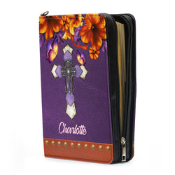 God Has An Amazing Plan For Your Life Leather Book Cover, Personalized Cross Bible Cover With Handle, Zippered Bible Carrying Case