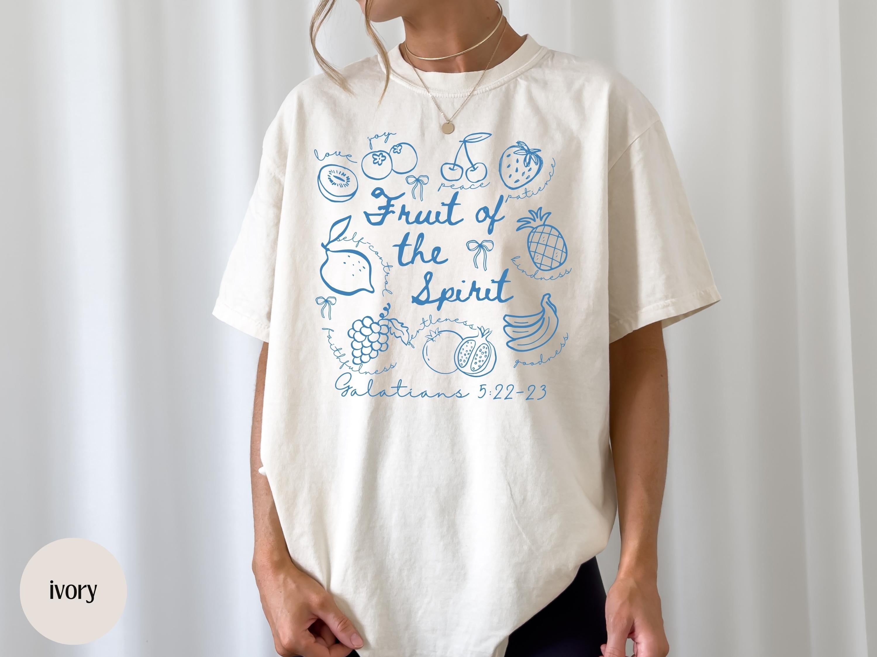 Fruit of the Spirit Christian Tshirt, Doodle Bible Verse Shirt, Preppy Oversized Beach Tee, Trendy Farmer's Market Jesus Faith Apparel