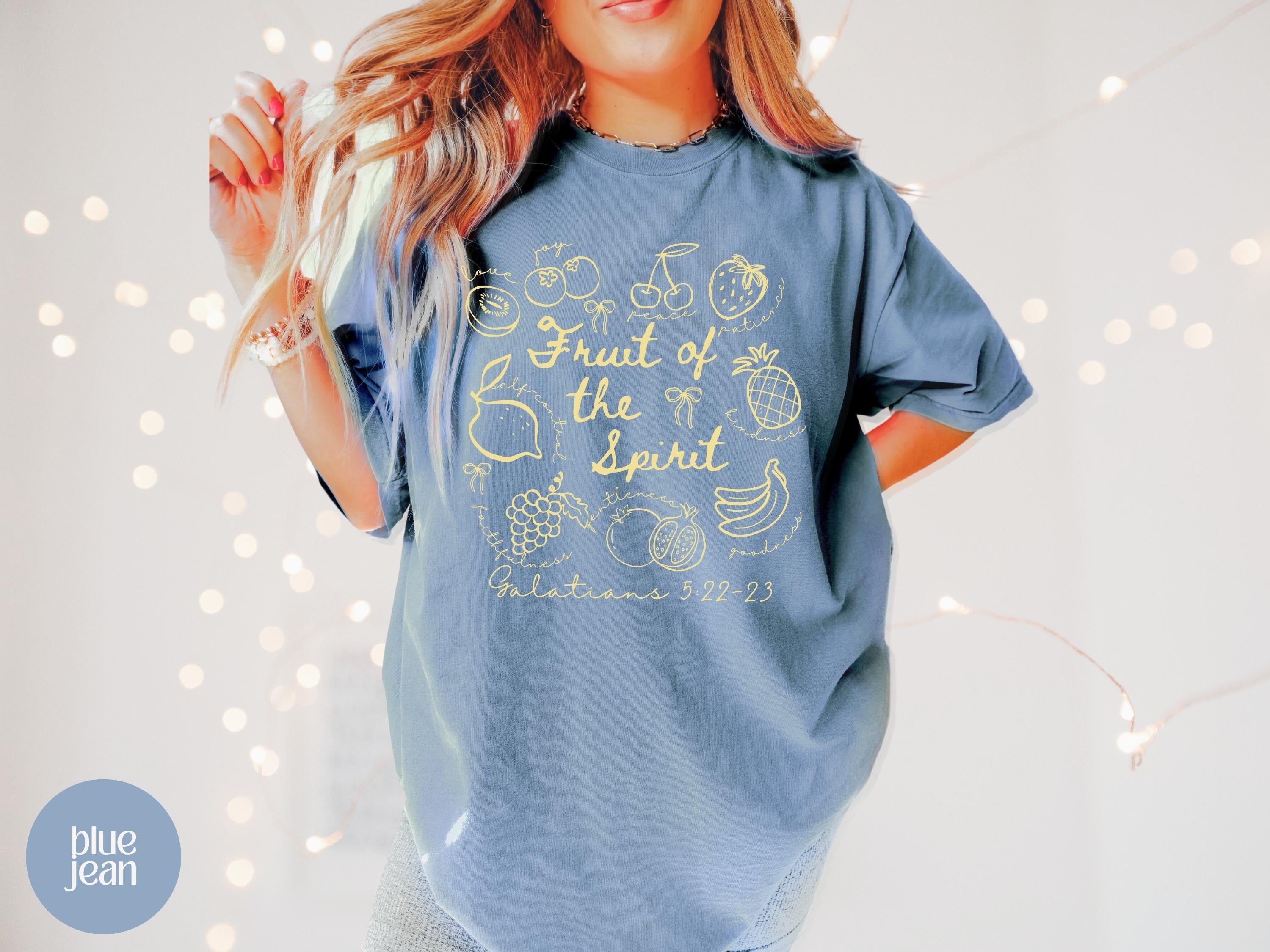 Fruit of the Spirit Christian Tshirt, Doodle Bible Verse Shirt, Preppy Oversized Beach Tee, Trendy Farmer's Market Jesus Faith Apparel