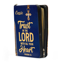 Trust In The Lord With All Your Heart - Proverbs 3:5 Leather Book Cover, Personalized Zippered Bible Cover, Christian Gift, Bible Covers Jesus Gifts