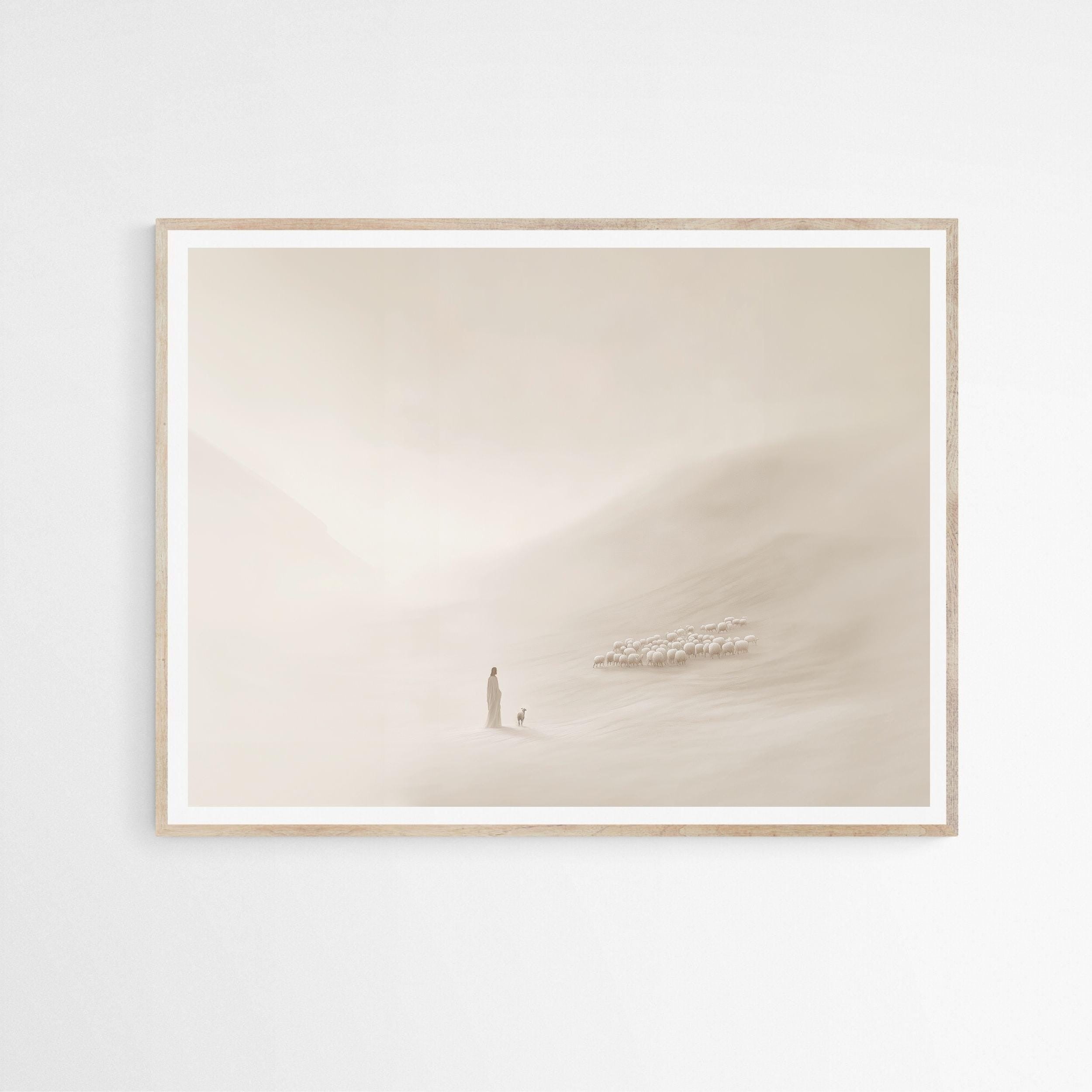 Faithful Shepherd Poster, Jesus Leaves The 99 Poster, Minimalist Neutral Poster, Christian Faith Gift, Bible Art Posterhristian Wall Poster