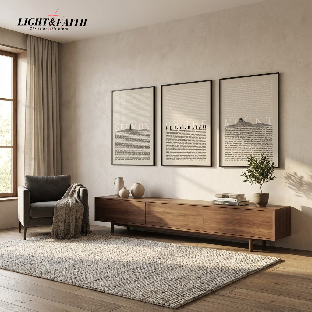 Set of 3 Christian Wall Art , Sermon on the Mount, Christian Modern Bible Verses Artwork, Minimalist Scripture Print, Home Decor