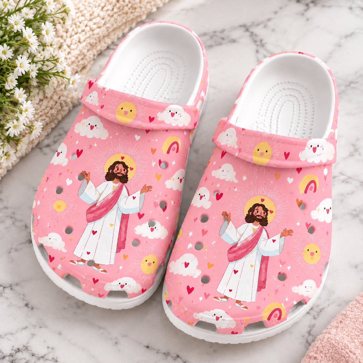 Pink Jesus Clog Shoes, Pink Christian Slip On Clogs, Christian Gift, Kid Adult Comfort Shoes CLOGS32