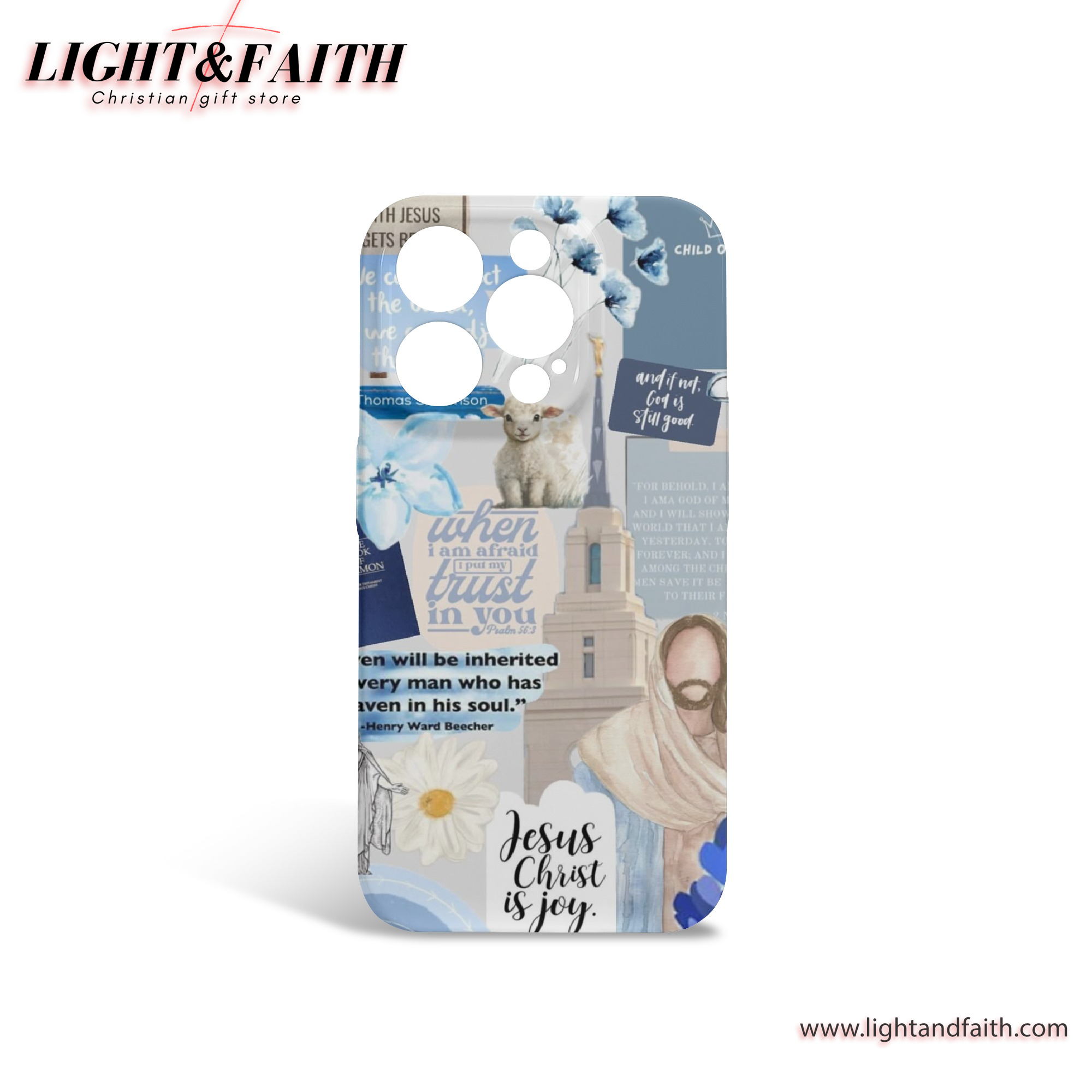 Trust in God, Lamb & Bible Verses in Blue Theme Phone Case, Christian Phone Case, Bible Verse Phone Case, Religious Gift, PCLAF10