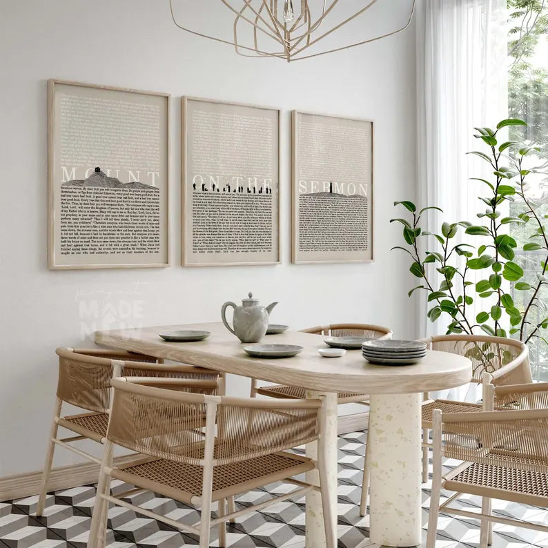 Set of 3 Christian Wall Art , Sermon on the Mount, Christian Modern Bible Verses Artwork, Minimalist Scripture Print, Home Decor