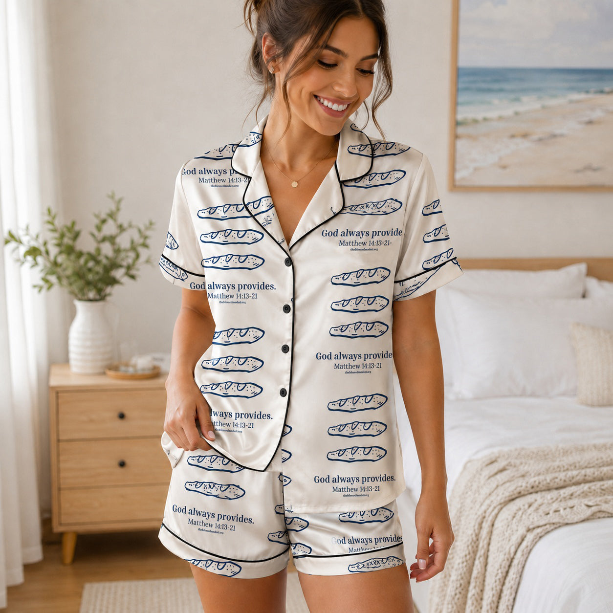 God Always Provides Pajama Set, Christian Satin Pajamas, Bible Verse Sleepwear, Faith Pajamas Set for Women PJS09
