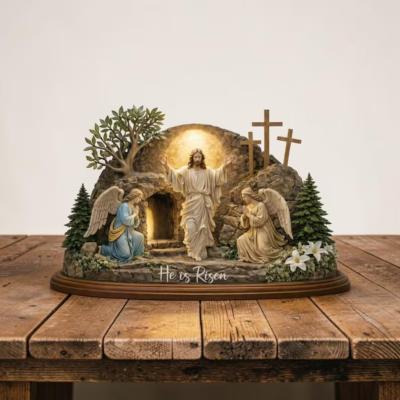 He Is Risen Easter Wooden Sign, Resurrection of Jesus Decor, Christian Table Display, Faith Home Altar Gift