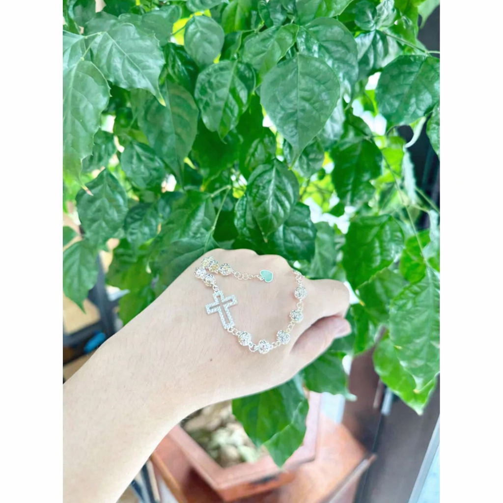Catholic Sterling Silver Bead Bracelet, 925 Silver Rosary Bracelet, Cross Charm Bracelet, Christian Jewelry, Prayer Bracelet, Gift for Him Her