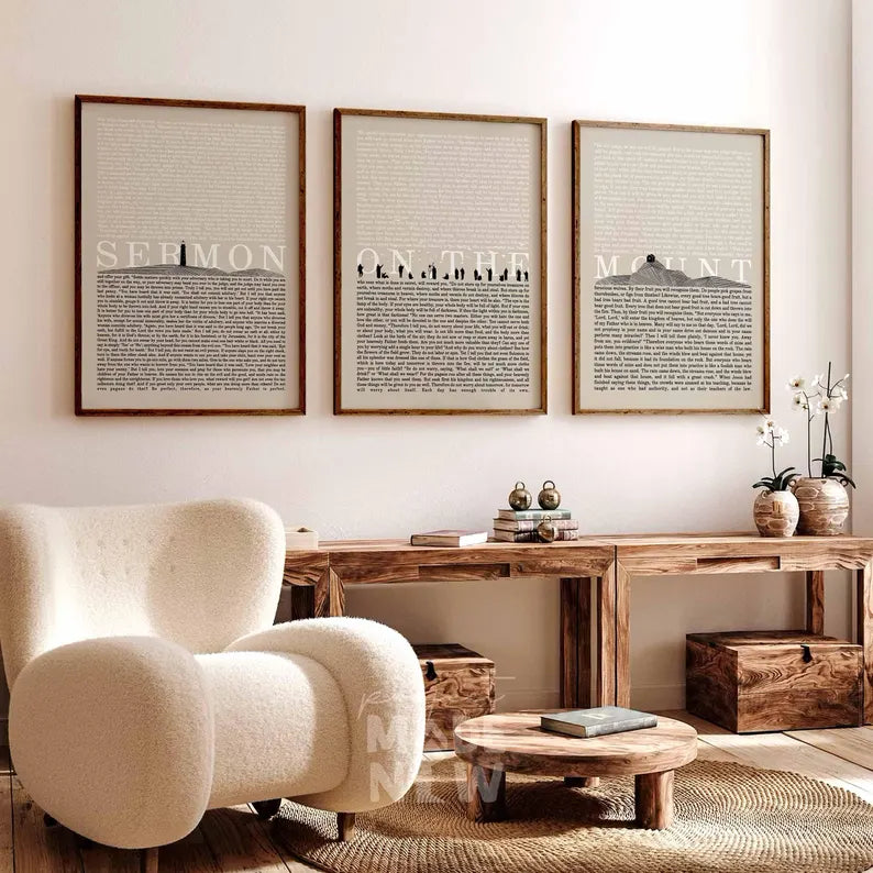 Set of 3 Christian Wall Art , Sermon on the Mount, Christian Modern Bible Verses Artwork, Minimalist Scripture Print, Home Decor
