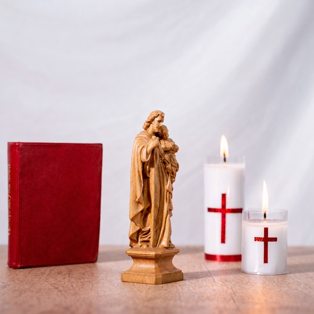 Saint Joseph Holding Baby Jesus Statue, Catholic Wooden Figurine 15cm 20cm, St Joseph with Child Jesus, Religious Home Altar Decor, Christian Devotional, Catholic Gift