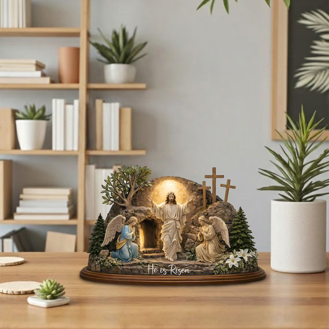 He Is Risen Easter Wooden Sign, Resurrection of Jesus Decor, Christian Table Display, Faith Home Altar Gift