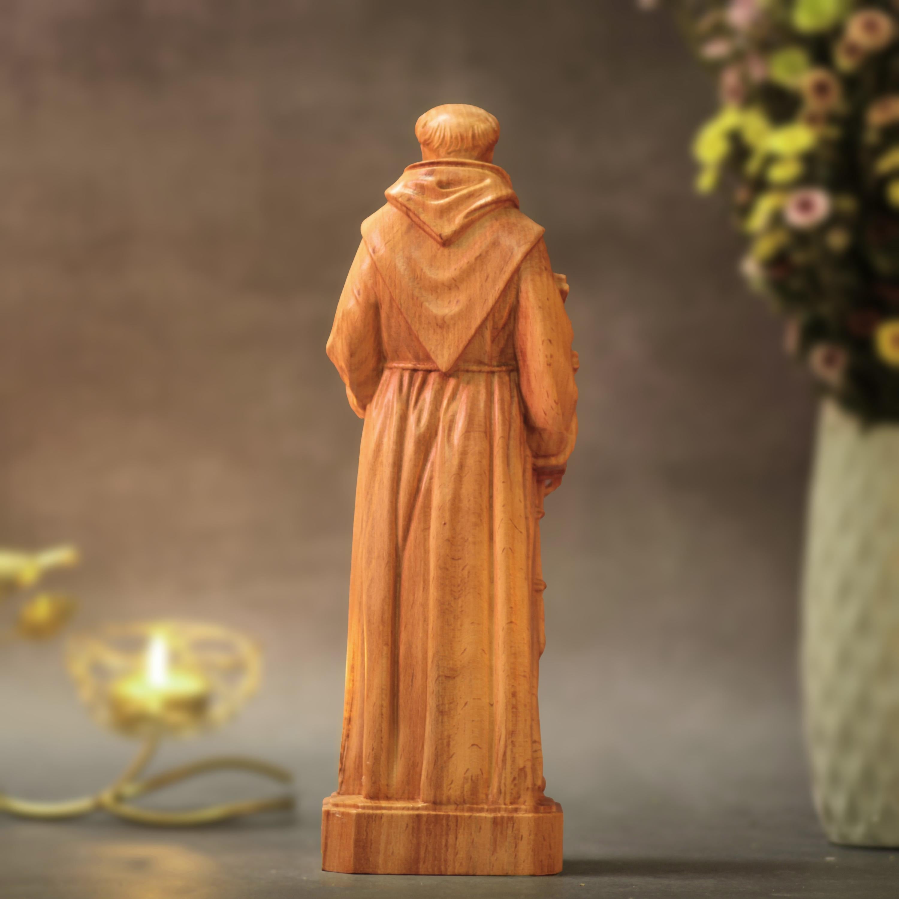 St. Anthony Wooden Statue Catholic Saint Figurine Religious Gift Christian Home Decor Patron Saint of Lost Things Hand Carved Wood Sculpture