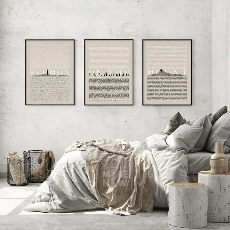 Set of 3 Christian Wall Art , Sermon on the Mount, Christian Modern Bible Verses Artwork, Minimalist Scripture Print, Home Decor